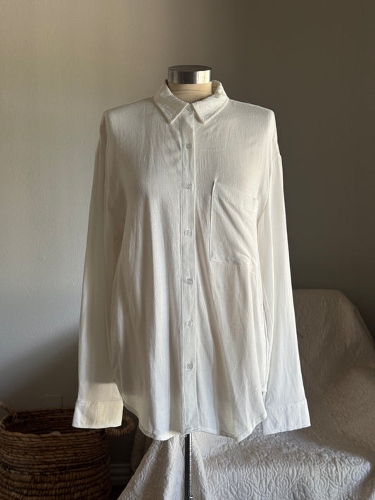 Sophia Classic Linen Button Down In Ivory