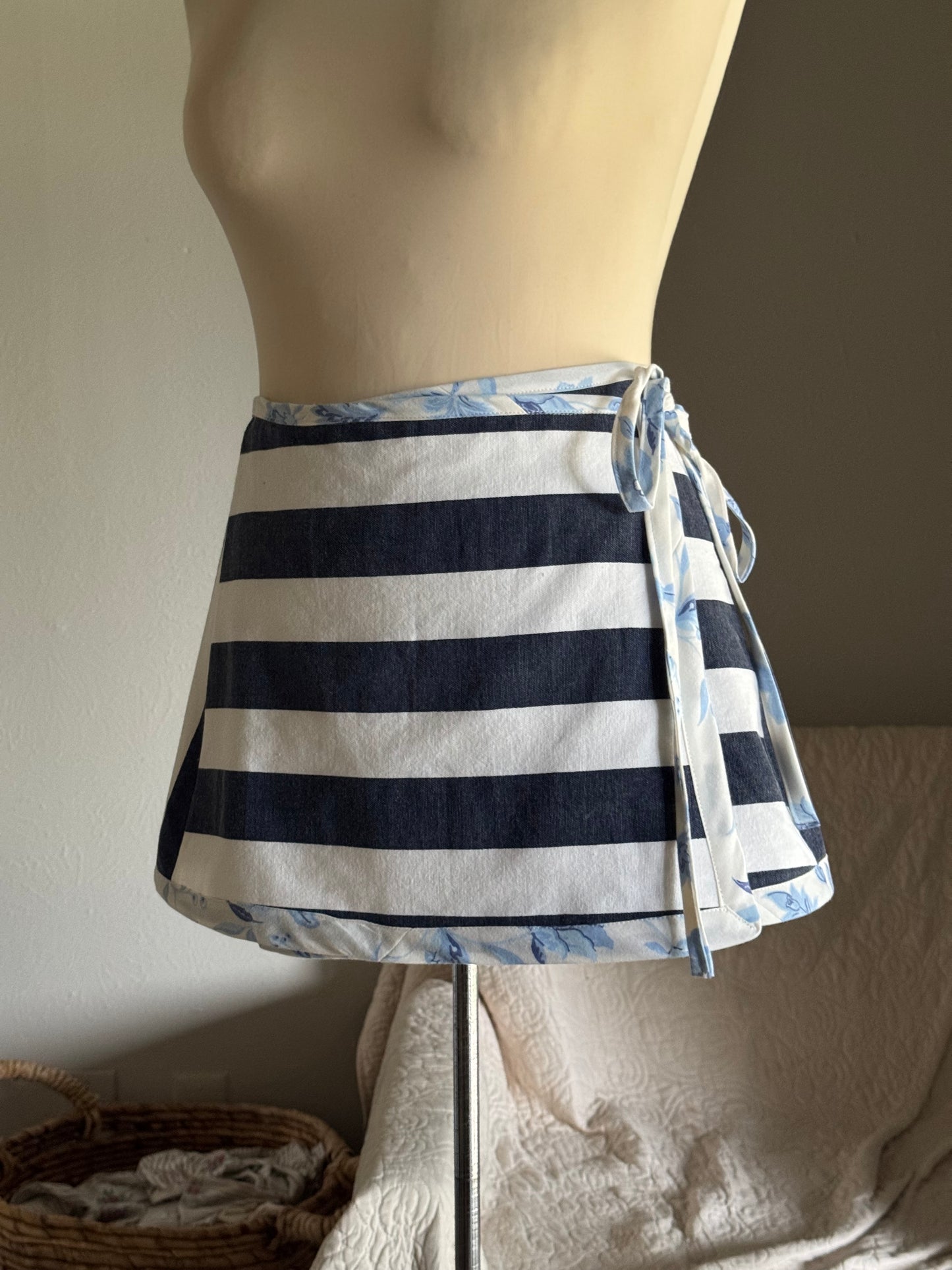 Delaney Handcrafted Mini Wrap Skirt In Bold Stripes