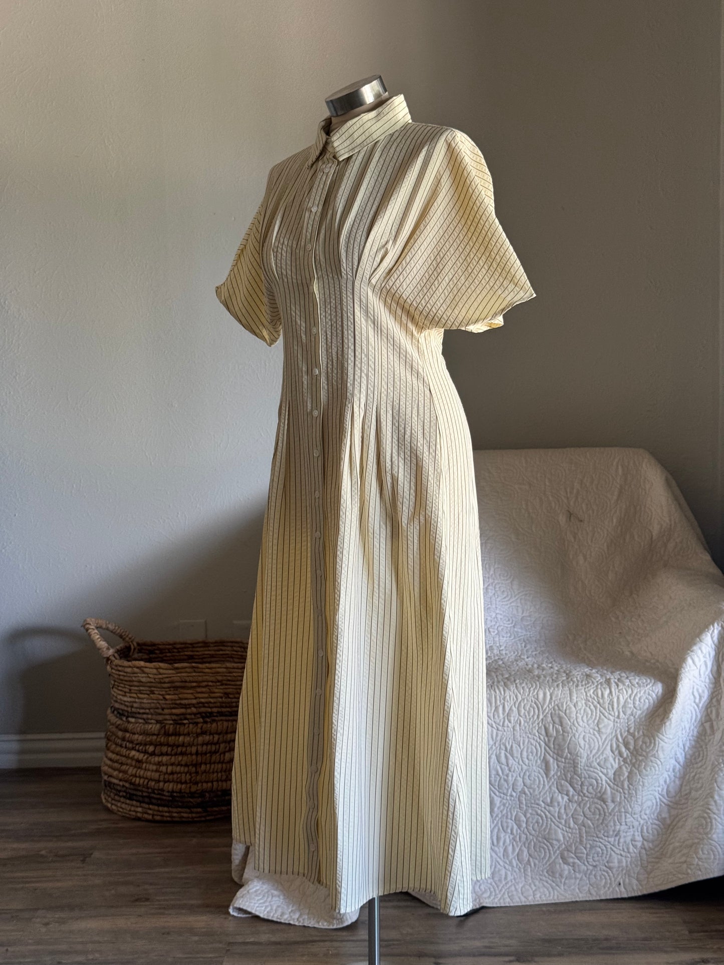 Cynthia Cotton Striped Button Front Maxi Dress In Vanilla Brown￼