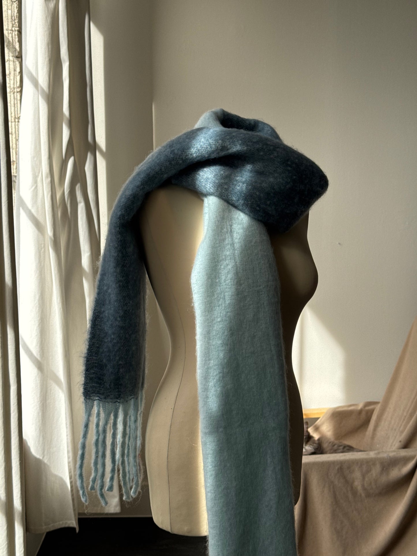 Kylie Ultra Soft Two Tone Fringe Scarf In Ice Blue