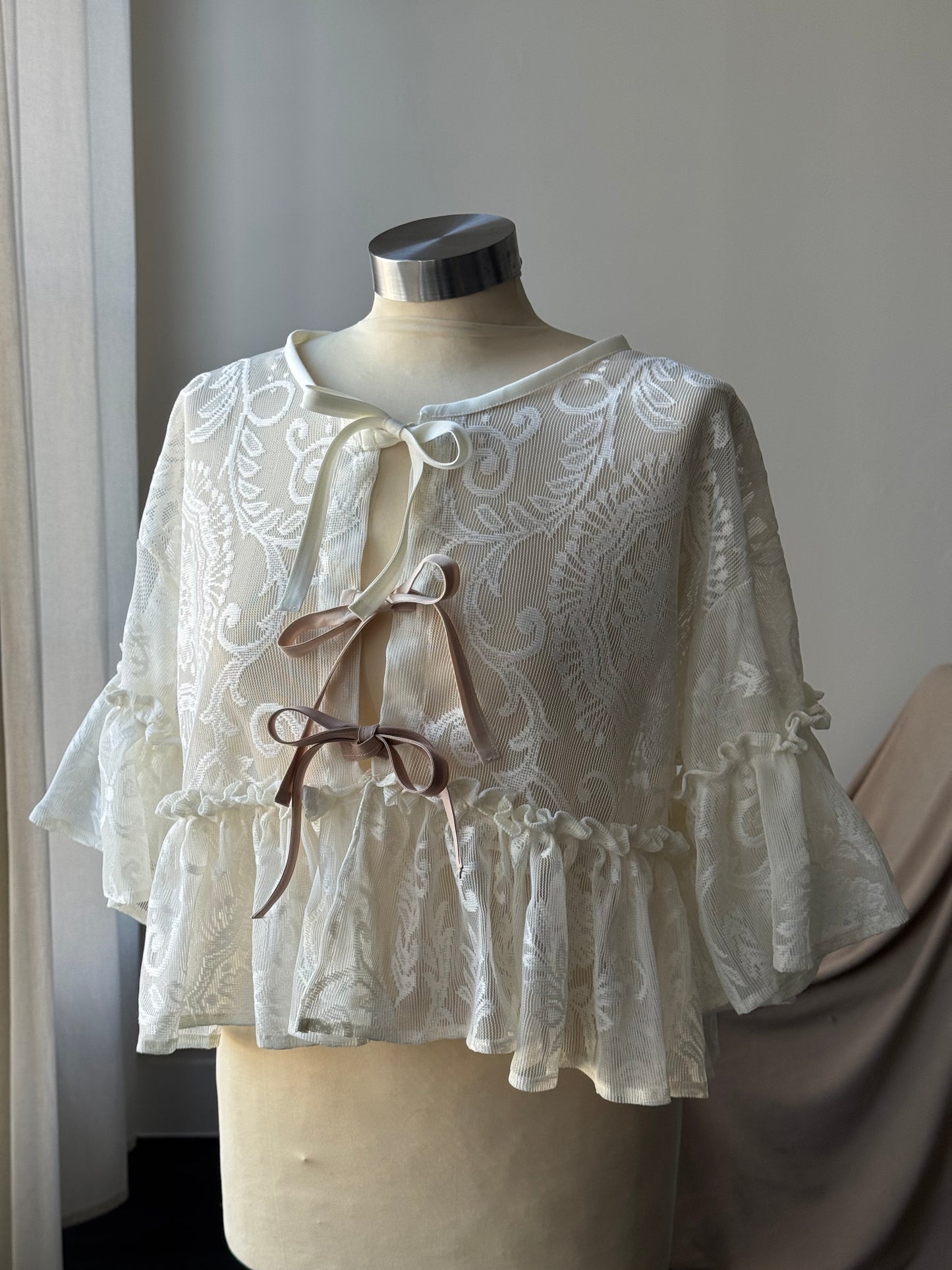 Eliza Vintage Lace Handcrafted Ruffle Top In Napoleon Cream