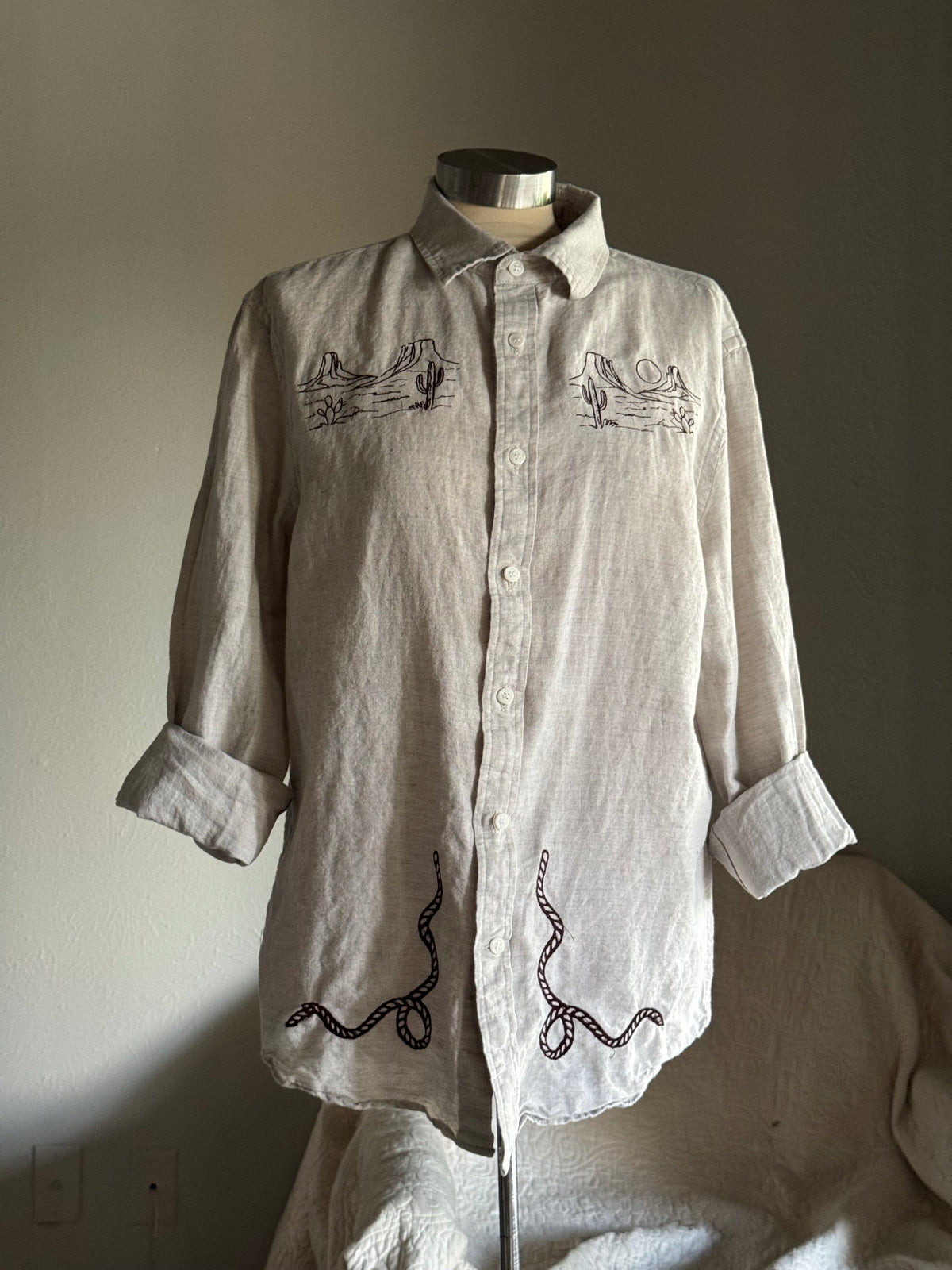 Jaxson Handcrafted Embroidered Linen Button Down