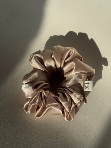 Edie Satin Handmade Texas Sized Scrunchie In Champagne