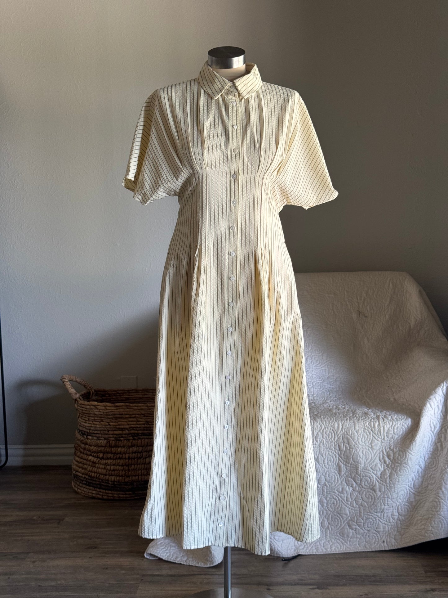 Cynthia Cotton Striped Button Front Maxi Dress In Vanilla Brown￼