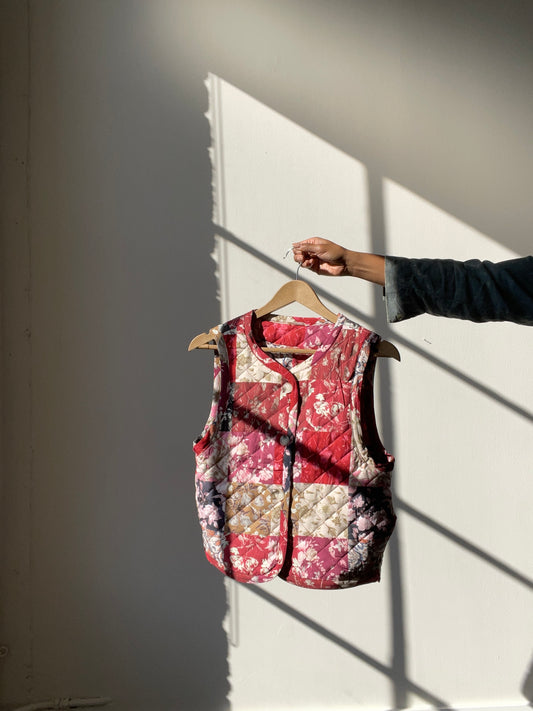 Linda ￼Patchwork Floral Quilt Vest In Red