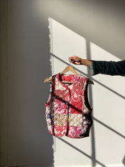 Linda Patchwork Floral Quilt Vest In Red