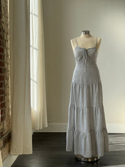 Hilda Cotton Linen Striped Maxi Dress In Navy