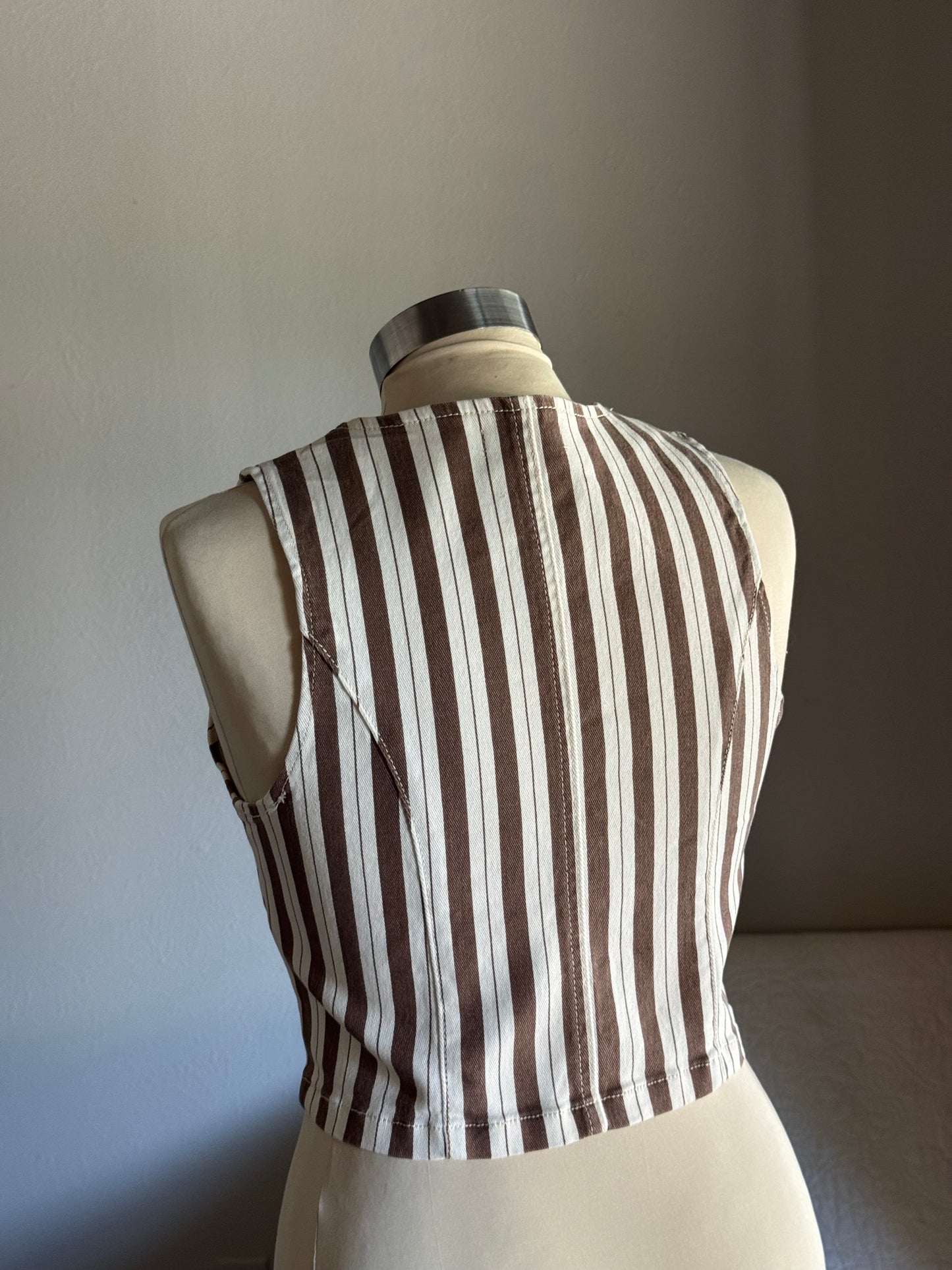 Clarice Classic Striped Button Front Vest In Chocolate
