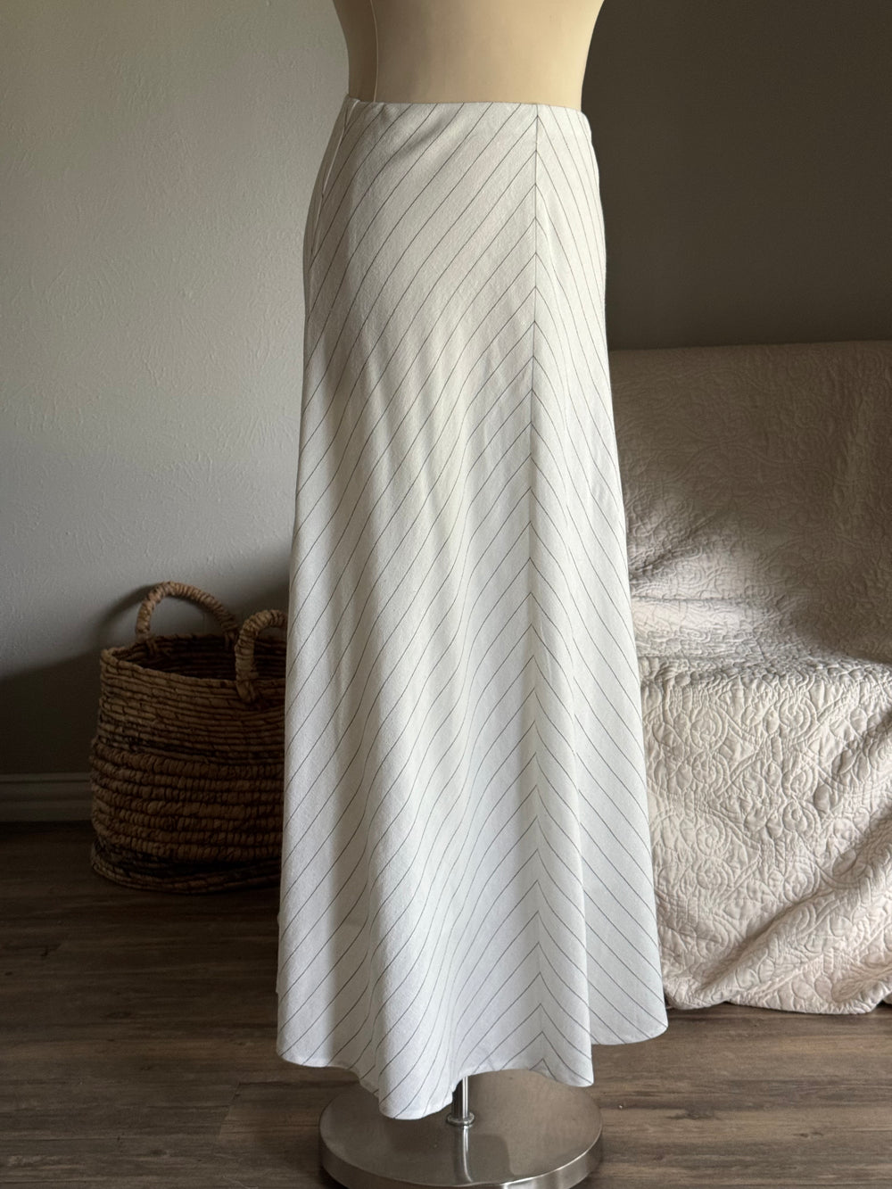 Kara Linen Striped Skirt In White