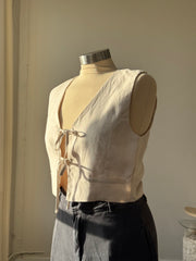 Marcel Linen Tie Front Vest In Natural