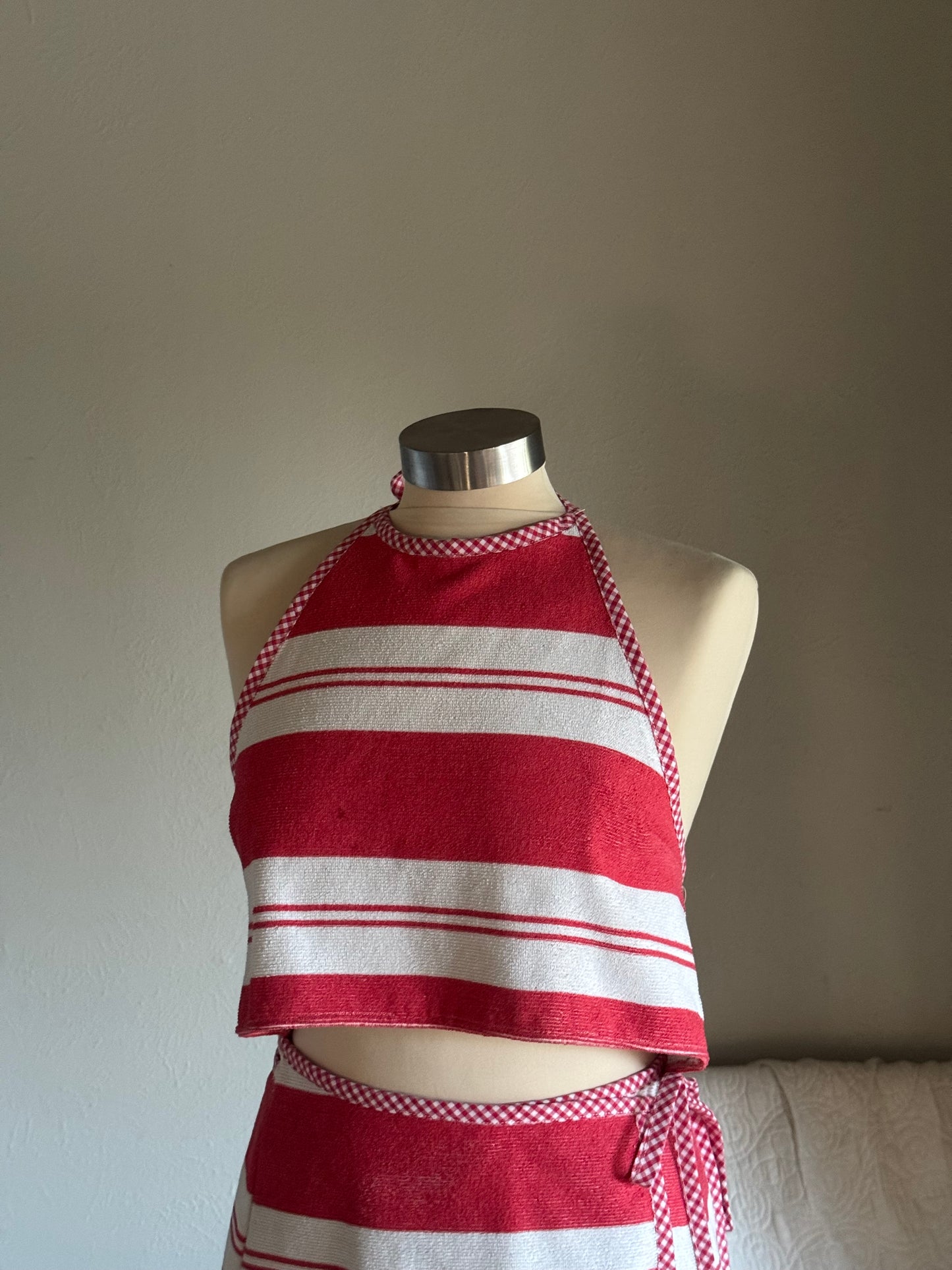 Brenda Handcrafted Vintage Towel Cropped Halter Top