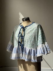 Joycie Cotton Handcrafted Floral & Fringe Ruffle Top In Vintage Green