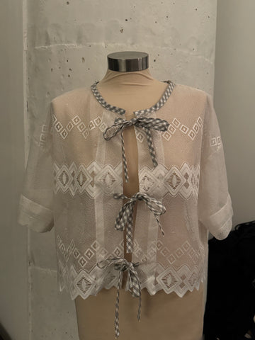 Roberta Handcrafted Vintage Lace Tie Top In White