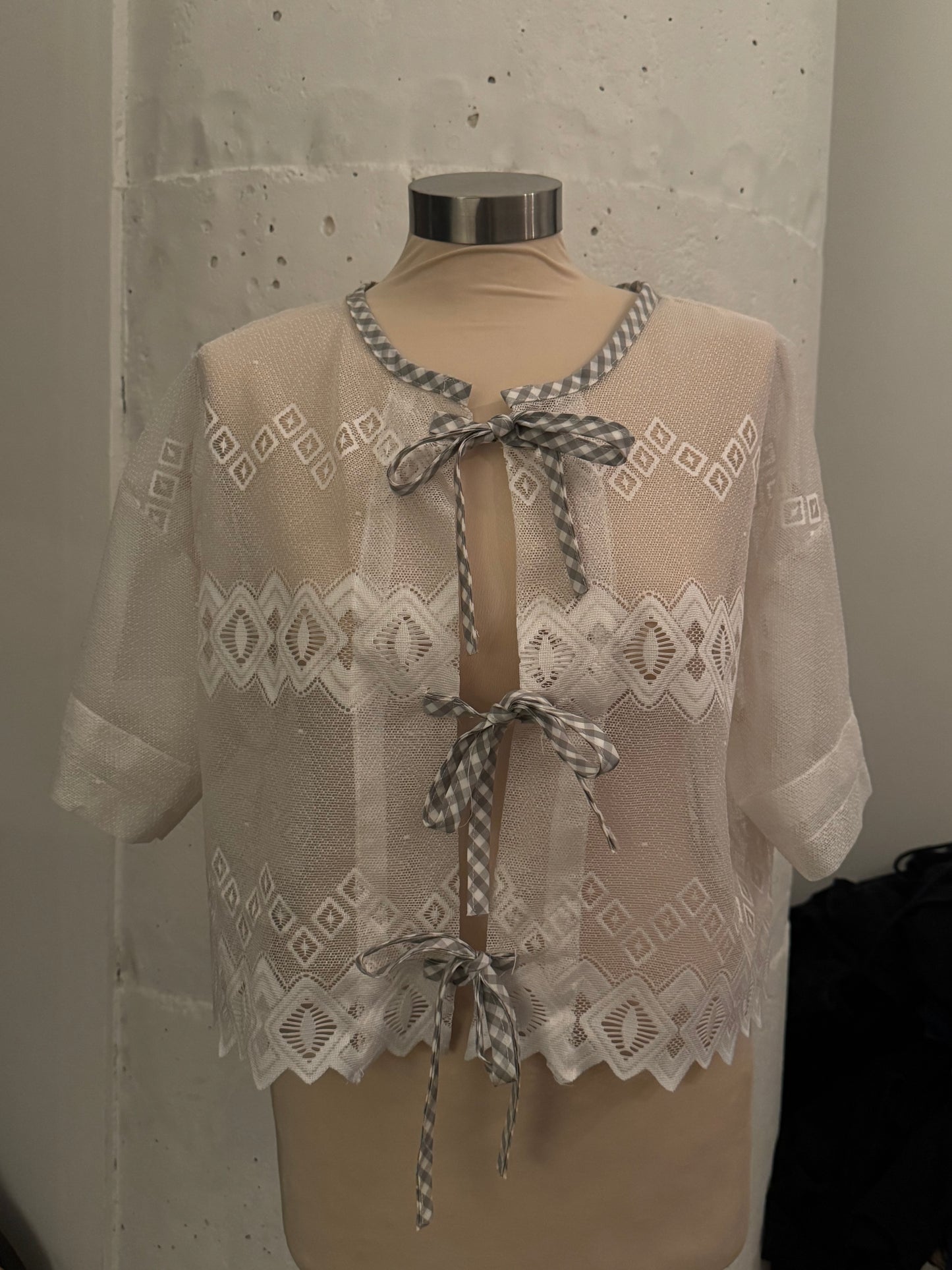 Roberta Handcrafted Vintage Lace Tie Top In White