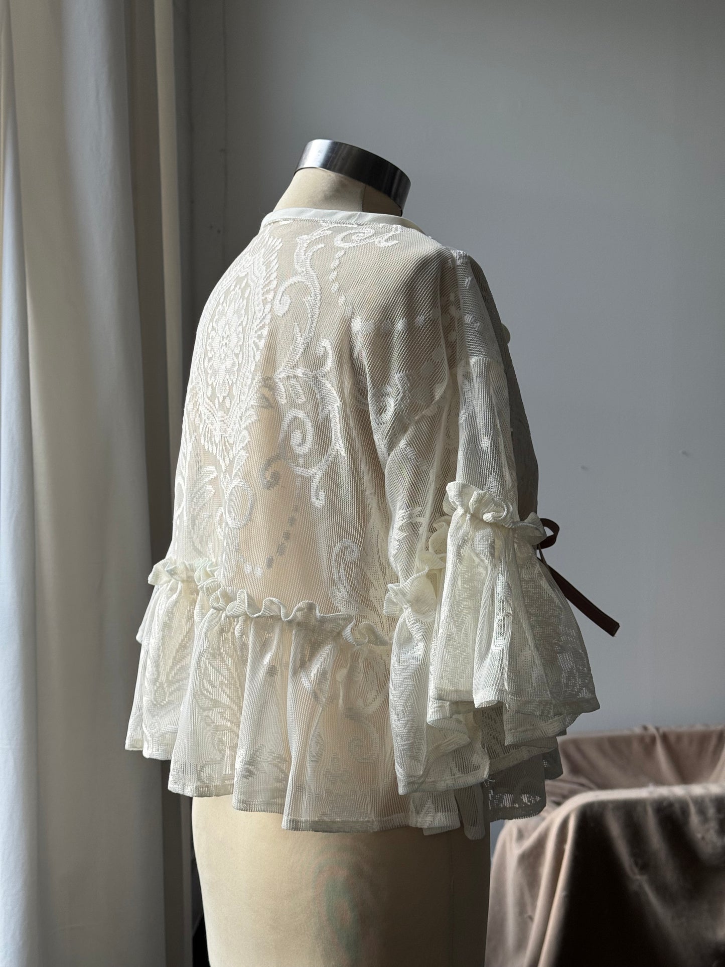 Eliza Vintage Lace Handcrafted Ruffle Top In Napoleon