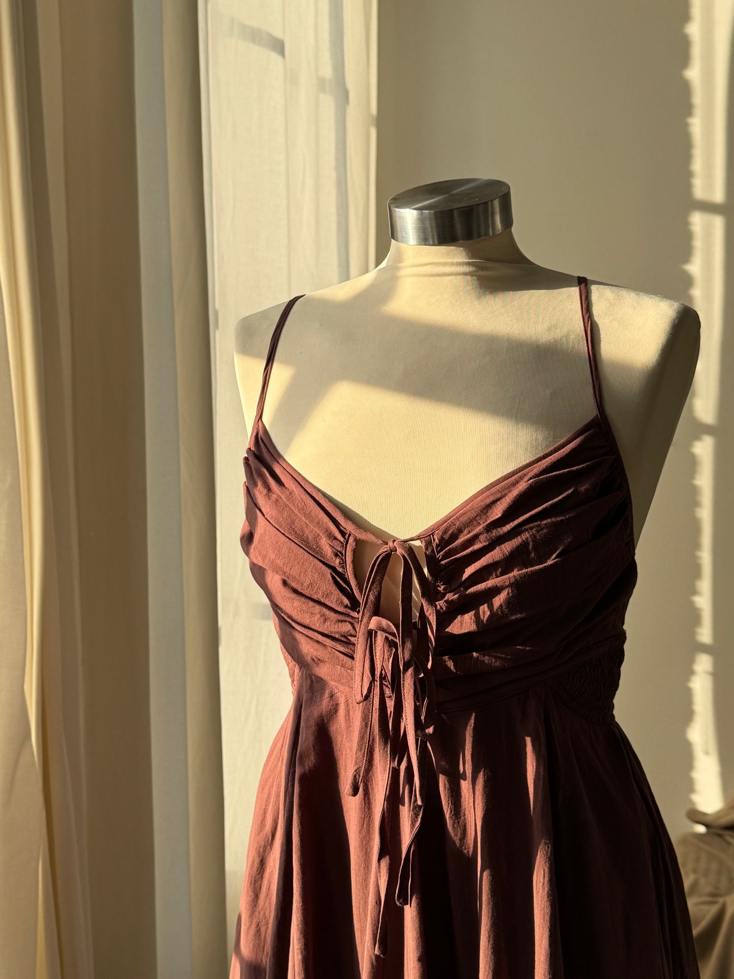 Camilla Cotton Open Back Maxi Dress In Chocolate Brown