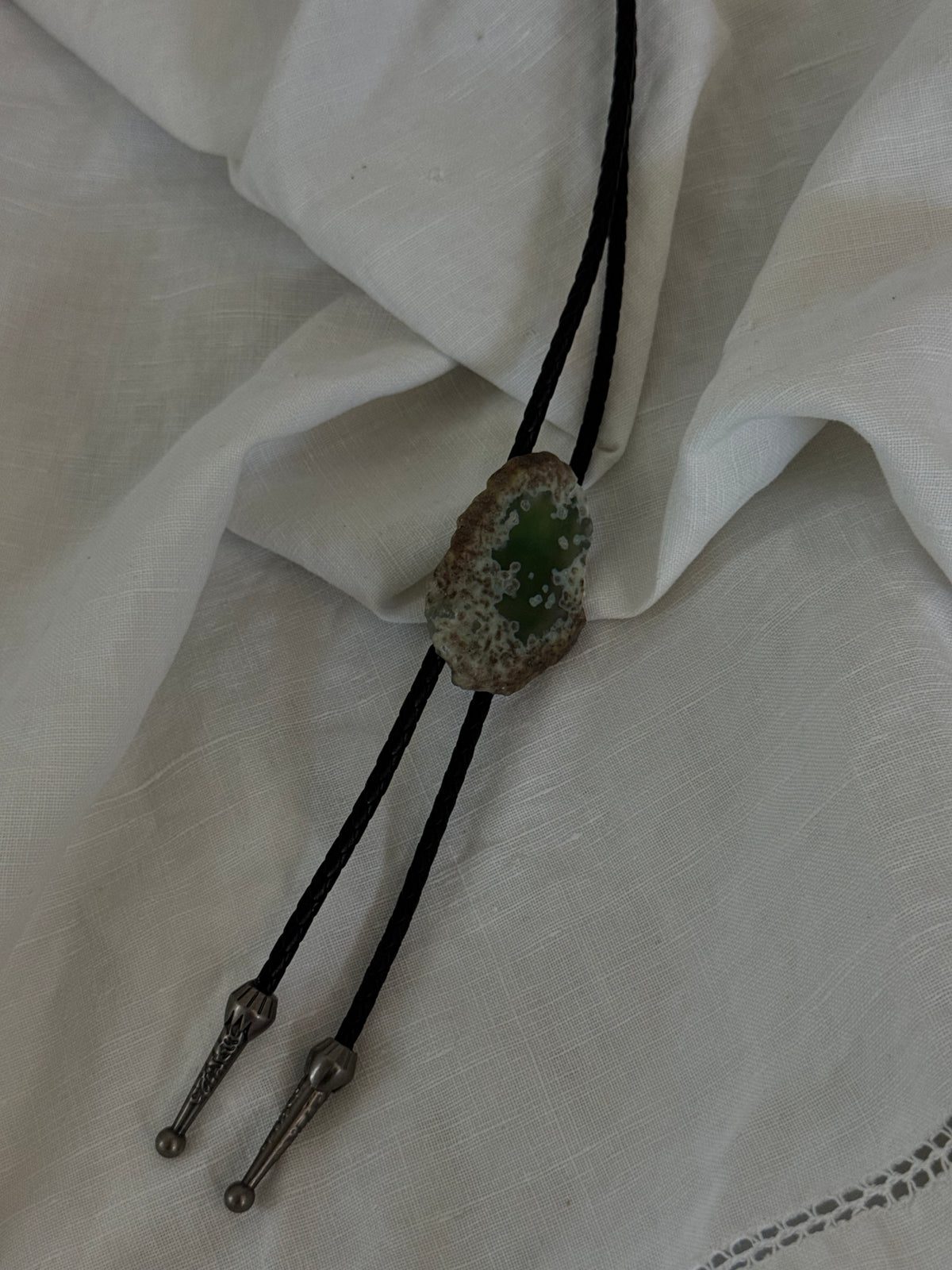 Handcrafted Agate Bolo Tie In Desert Green￼