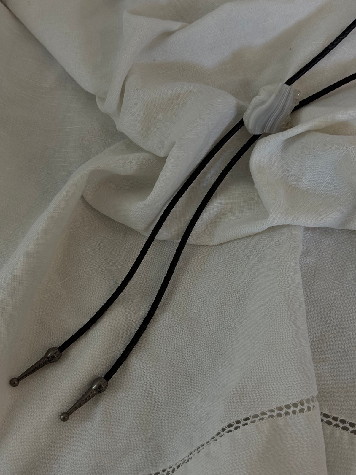 Handcrafted Agate Bolo Tie In White Sea