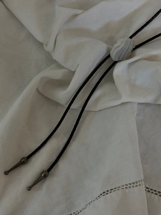 Handcrafted Agate Bolo Tie In White Sea