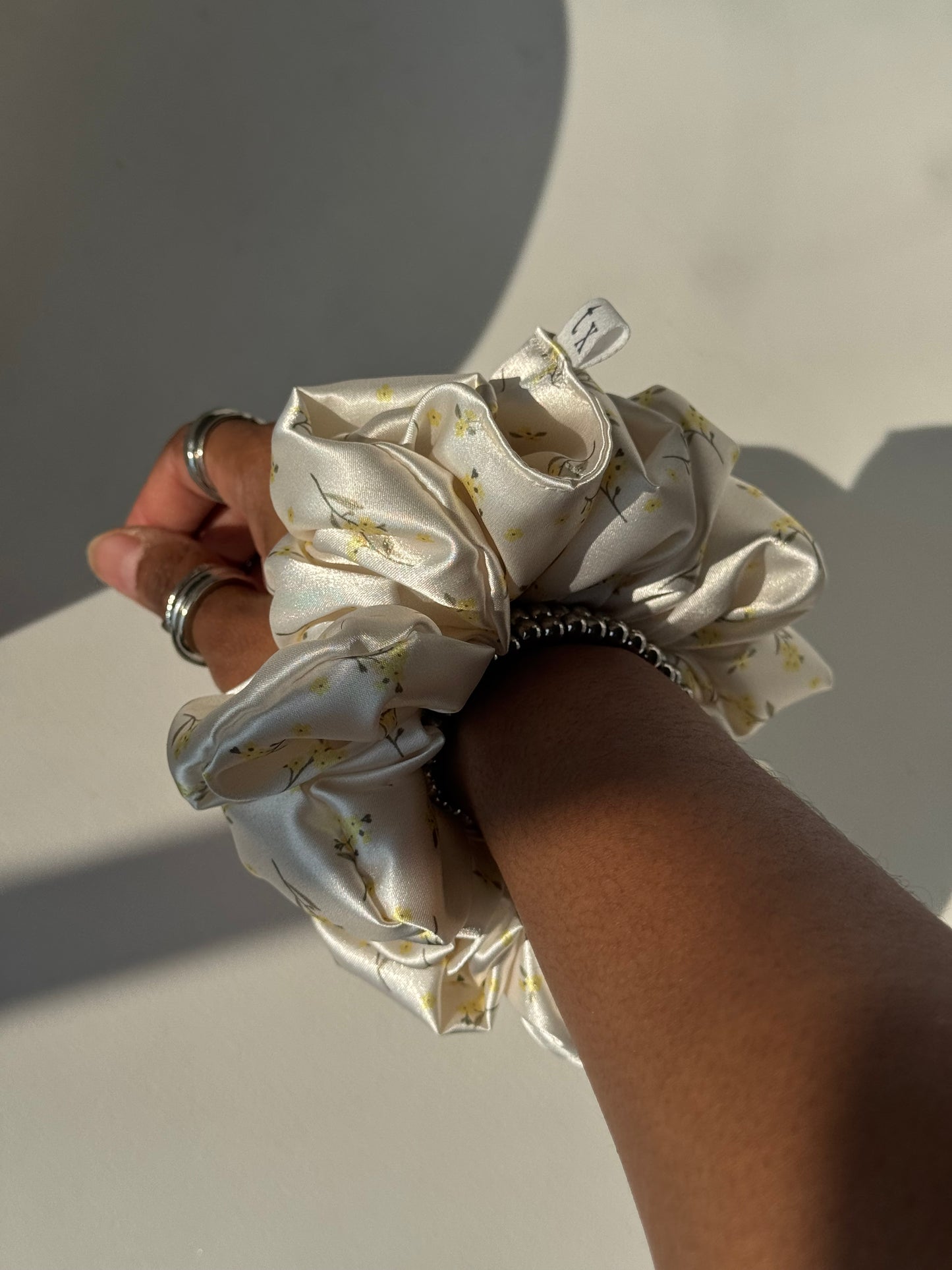 Susan Satin Handcrafted Texas Sized Scrunchie In Wild Daisies
