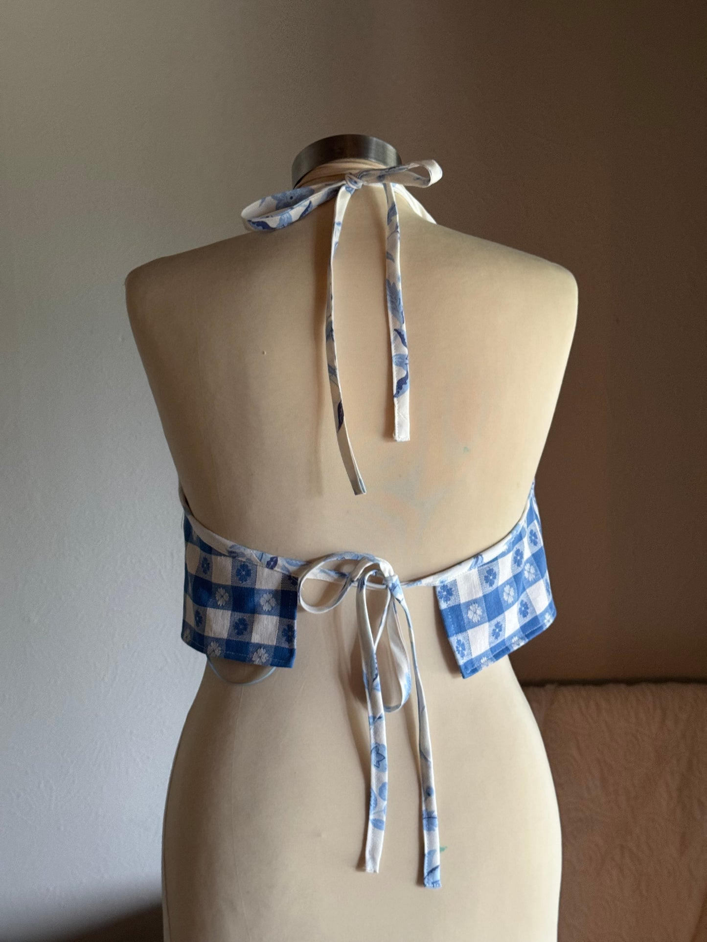 Brenda Handcrafted Vintage Halter Crop Top In Classic Gingham￼