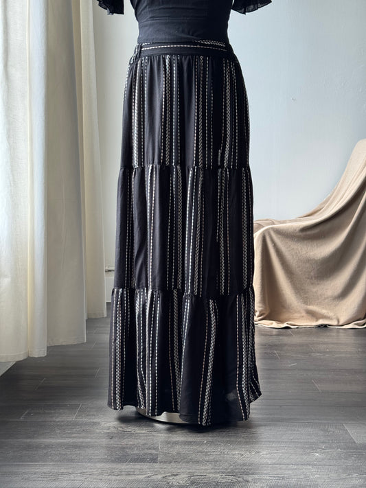 Melissa Embroidered Striped Slit Maxi Skirt In Blush Black
