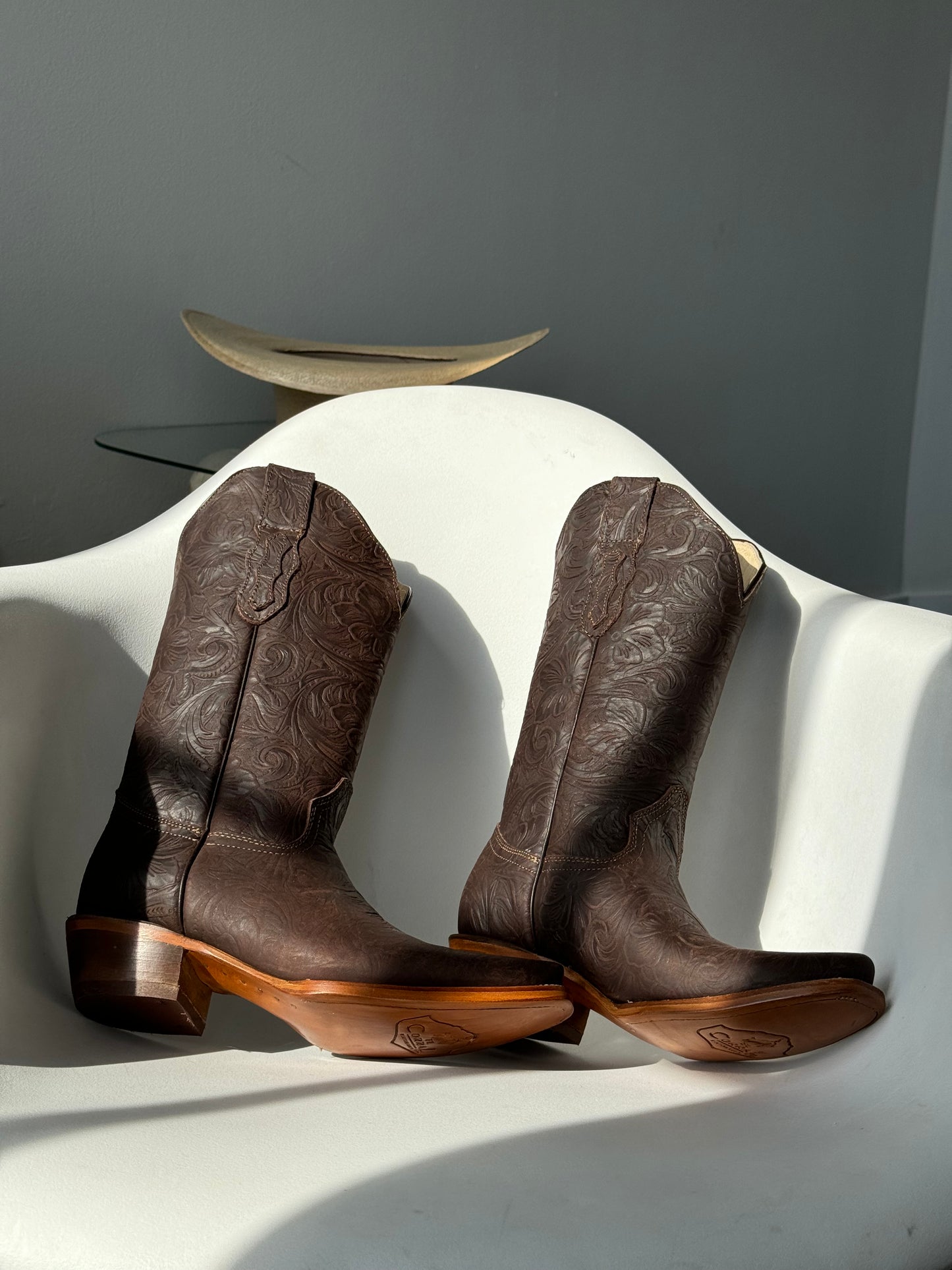 Daisy Genuine Leather Cowboy Boots In Dark Chocolate