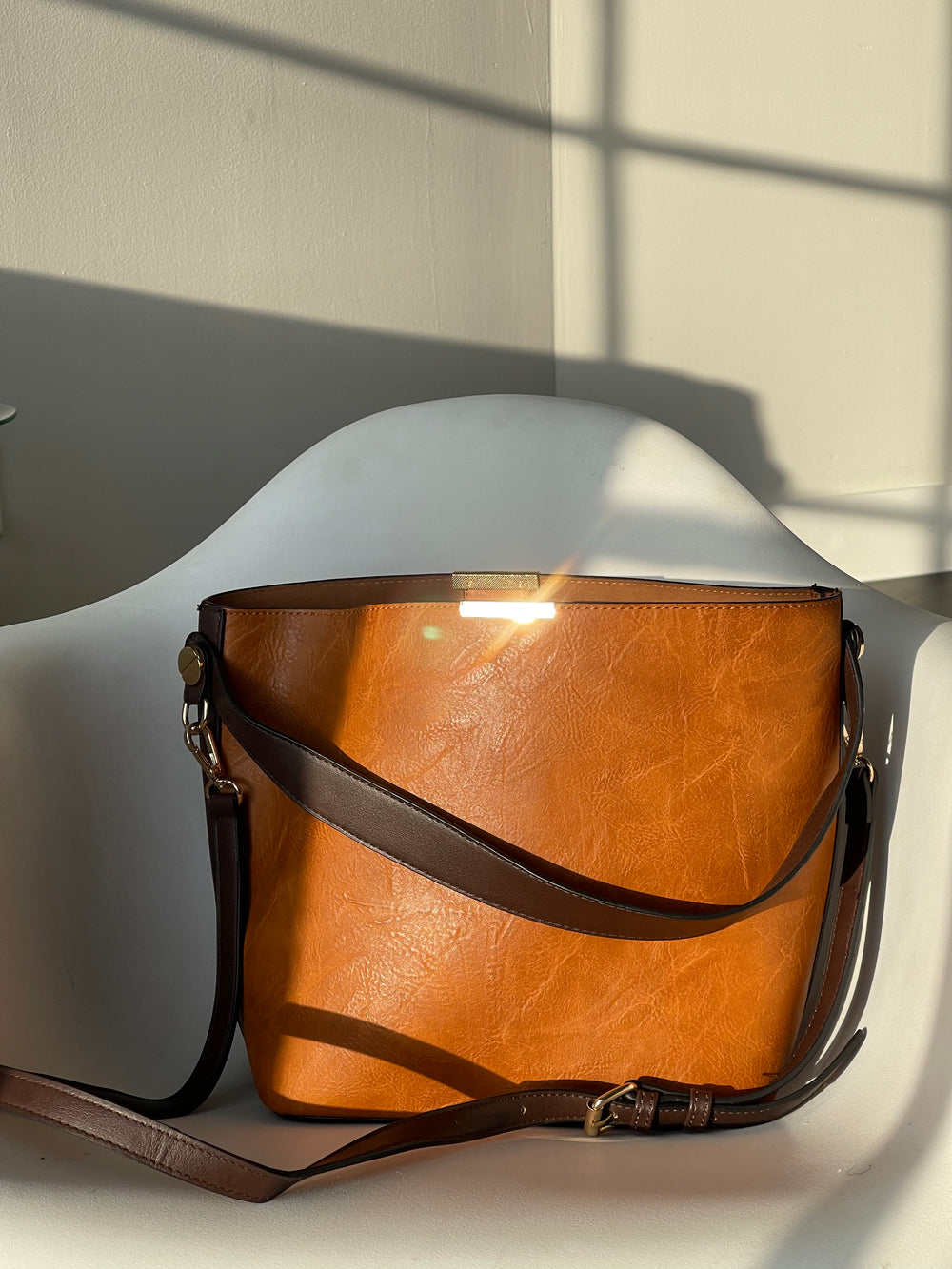 Bryan Utility Crossbody Vegan Leather Bag In Whiskey ￼