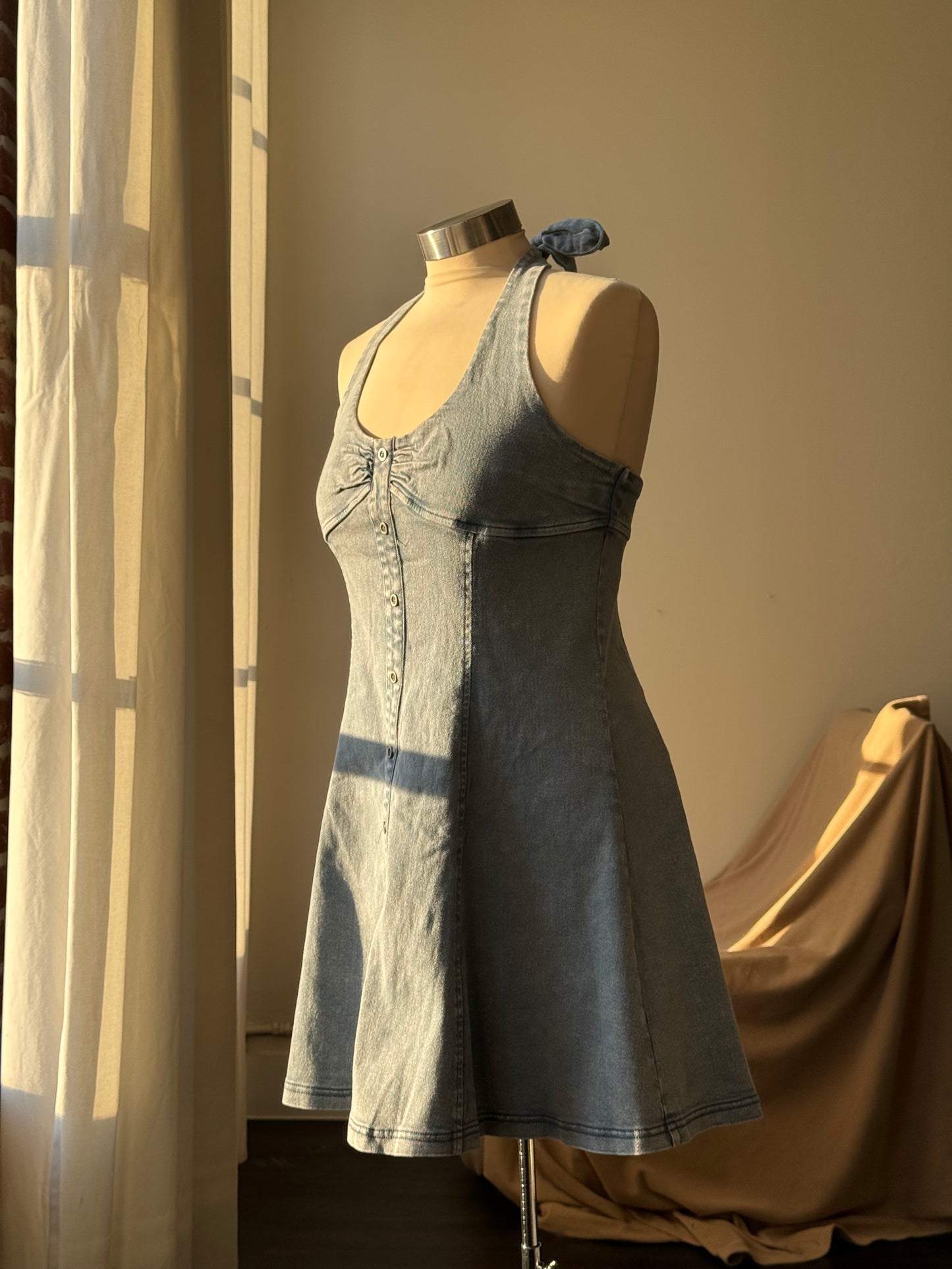 Kimberly Cotton Halter Denim Dress