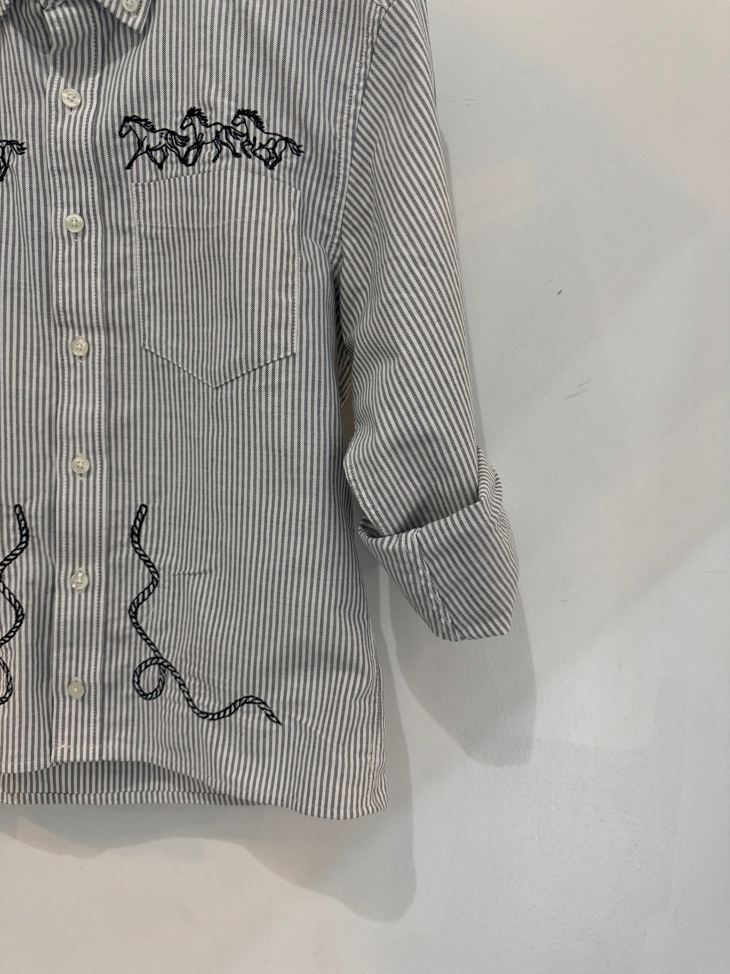 Lawrence Handcrafted Cropped Cotton long sleeve Button Down In Running Horses