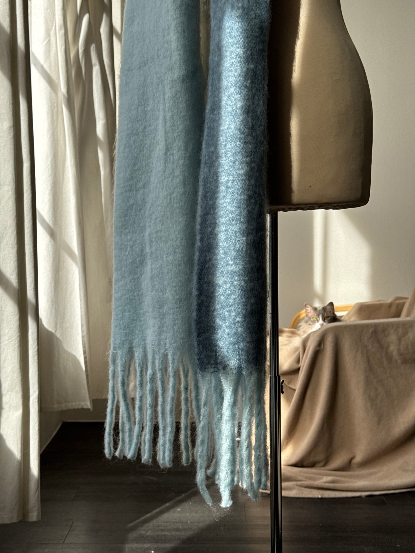 Kylie Ultra Soft Two Tone Fringe Scarf In Ice Blue