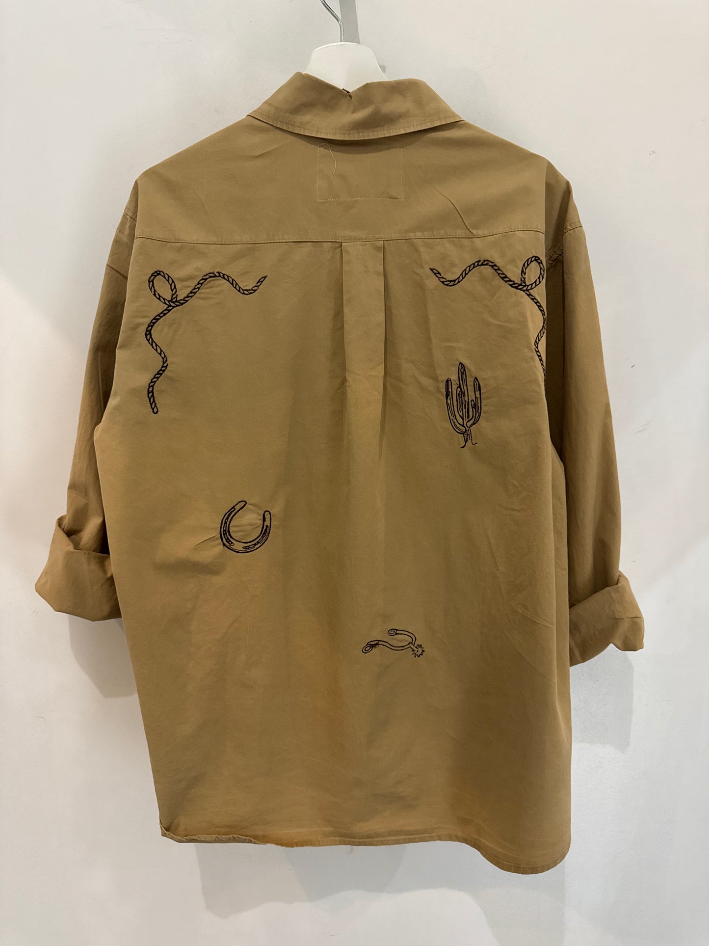 Jaxson Handcrafted Embroidered Long Sleeve Button Down In Desert￼