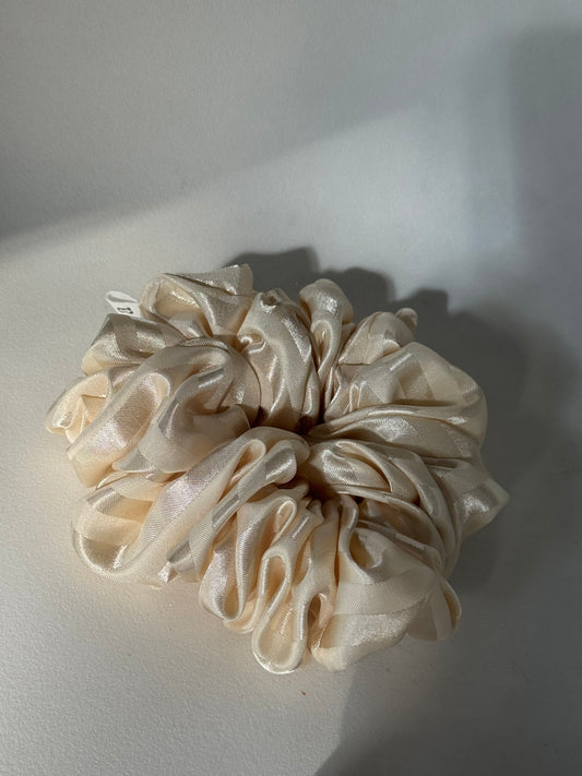 Mabel Handcrafted Texas Sized Scrunchie In Striped Champagne￼￼