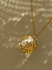 Texas Sun & Mother Of Pearl Charm Necklace In Gold
