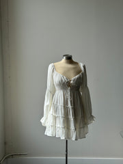 Janice Balloon Sleeve Tiered Dress In White