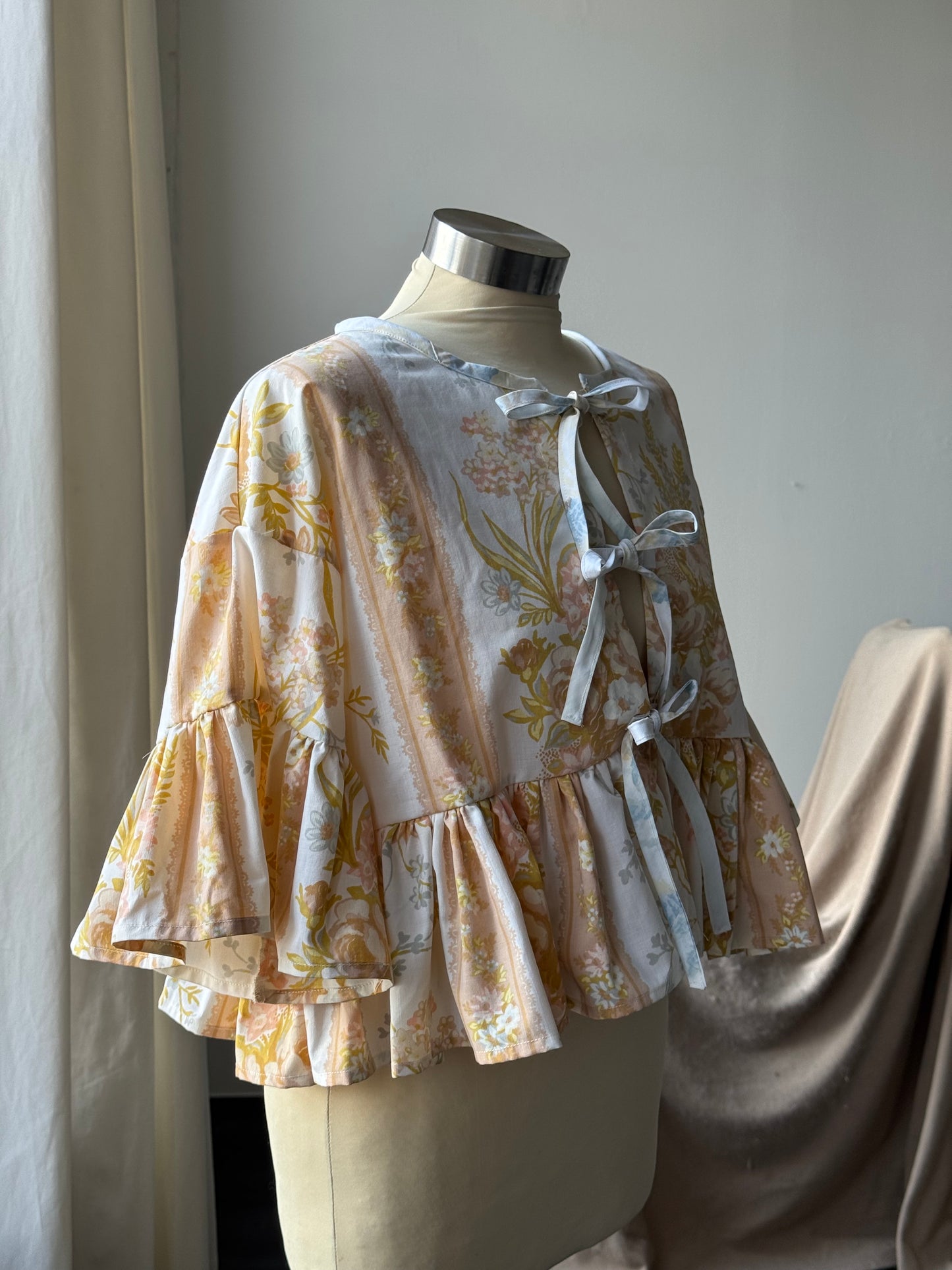 Joycie Vintage Cotton Handcrafted Ruffle Top In Melon
