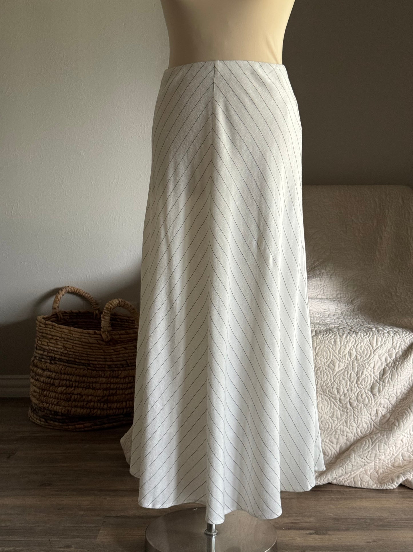 Kara Linen Striped Skirt In White