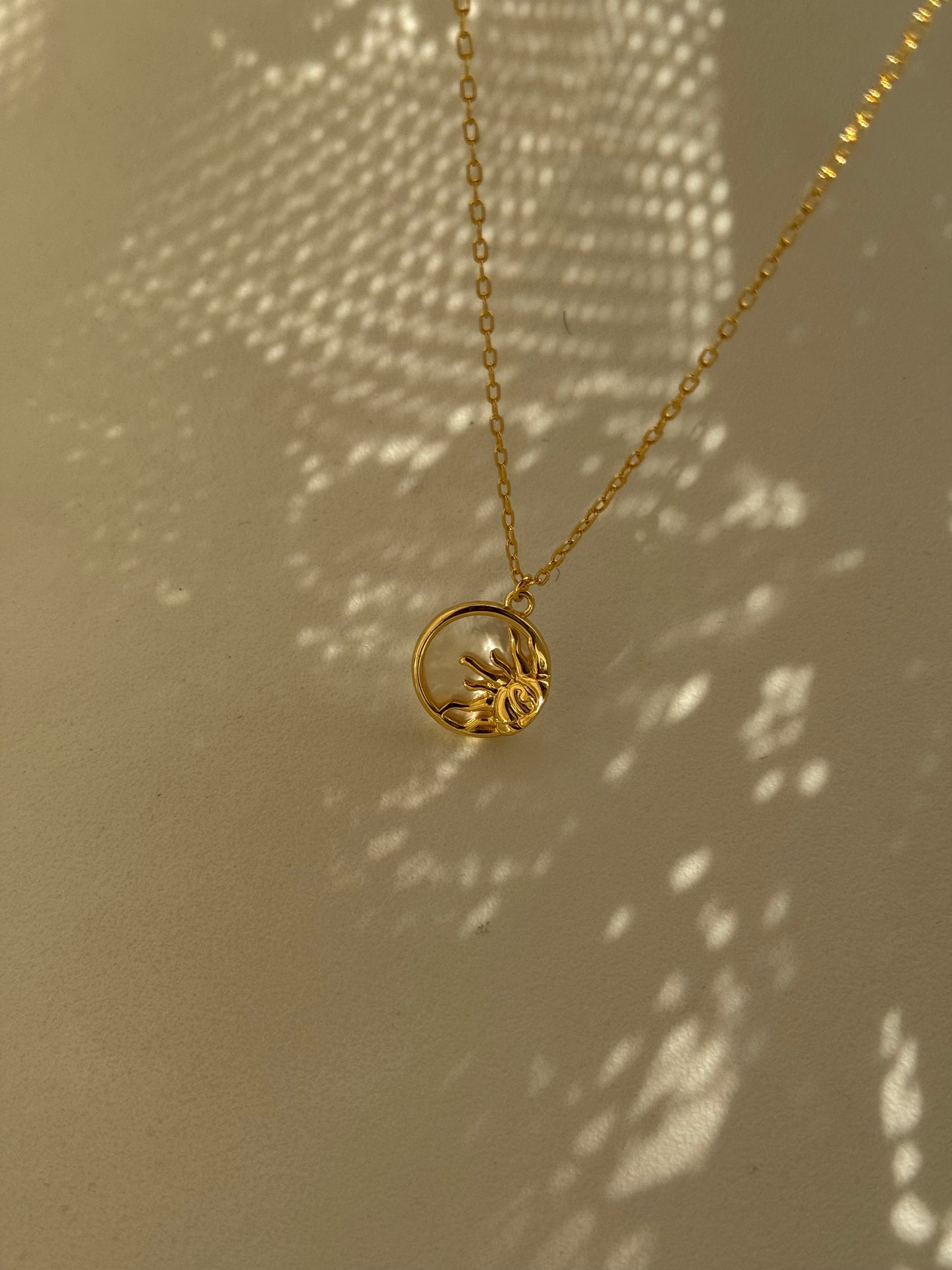 Texas Sun & Mother Of Pearl Charm Necklace In Gold