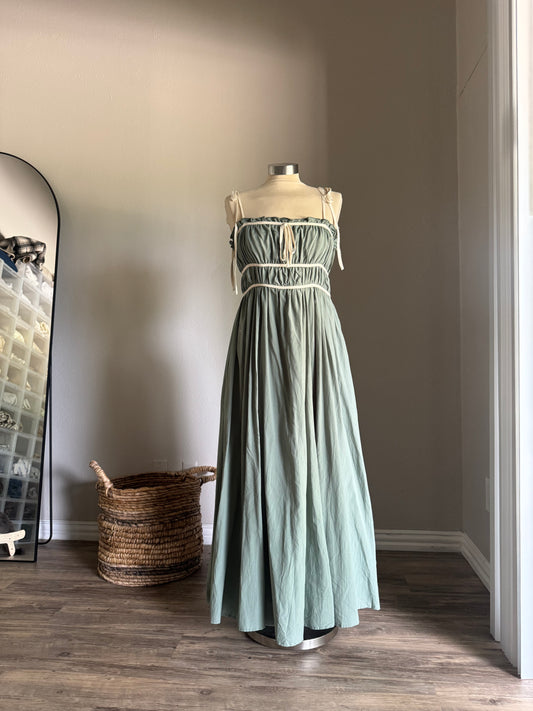 Helena Cotton Maxi Dress In Moss Green