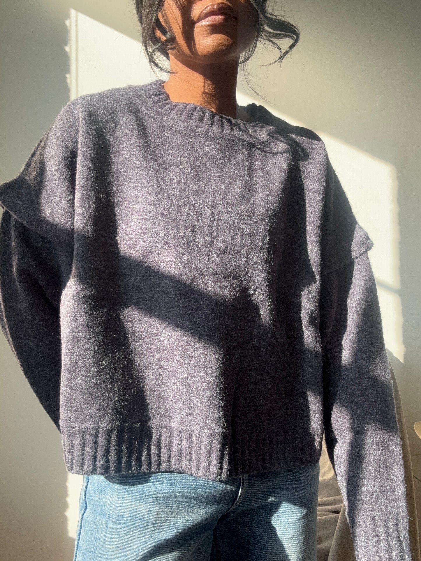 Micah Drop Shoulder Crop Pullover Sweater In Vintage Charcoal