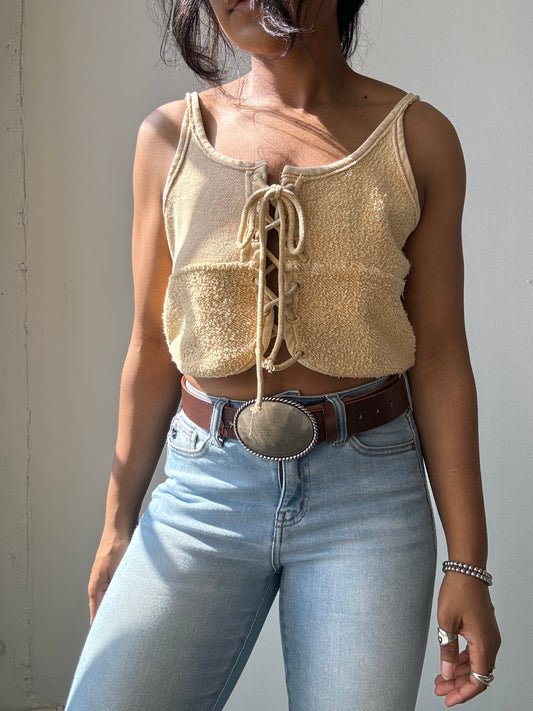 Pauline Cotton Lace Front Crop Top In Natural