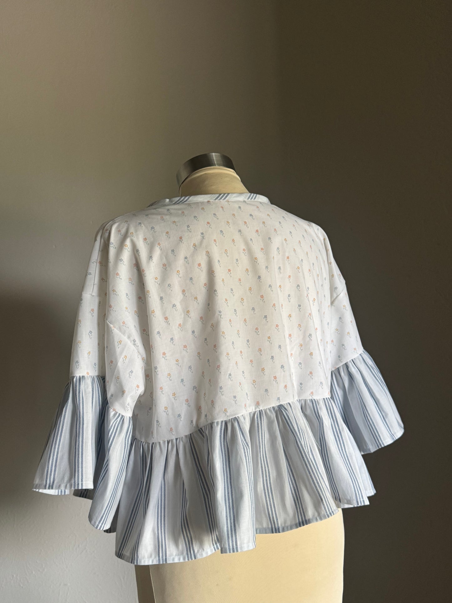 Joycie Vintage Handcrafted Striped Floral Ruffle Top