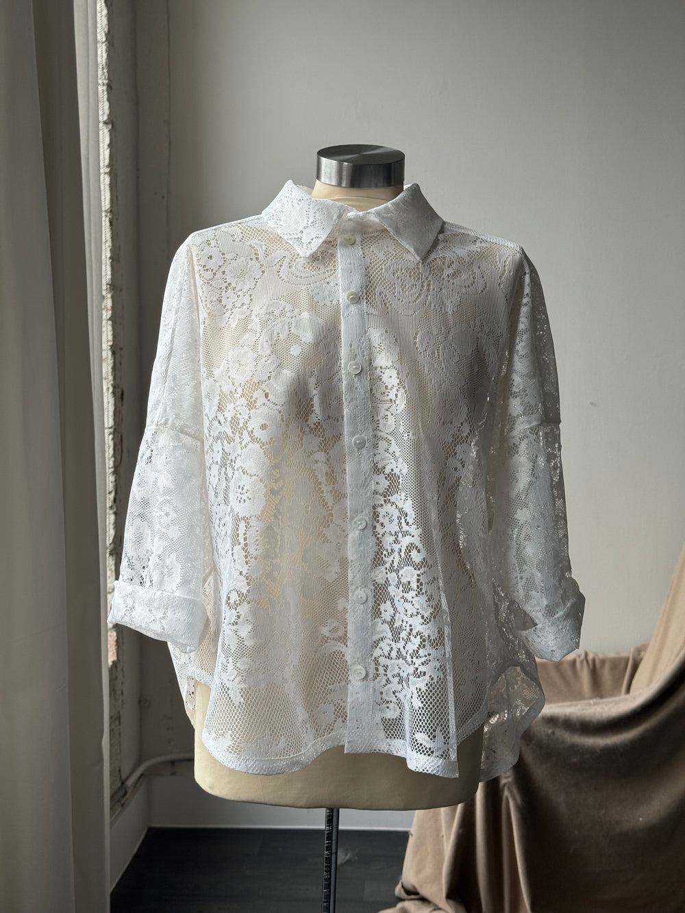 Ladell Handcrafted Vintage Lace Button Down