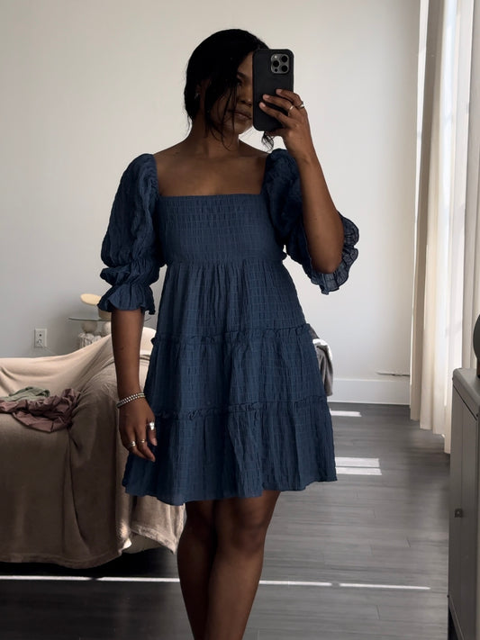 Kailey Open Back Tiered Dress In Denim Blue