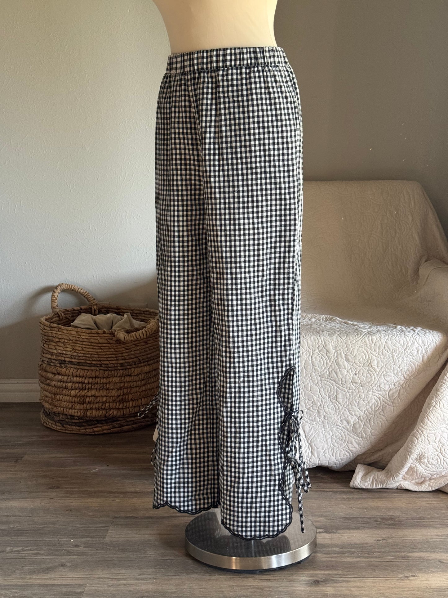 Piper Cotton & Linen Gingham Pants In Black￼