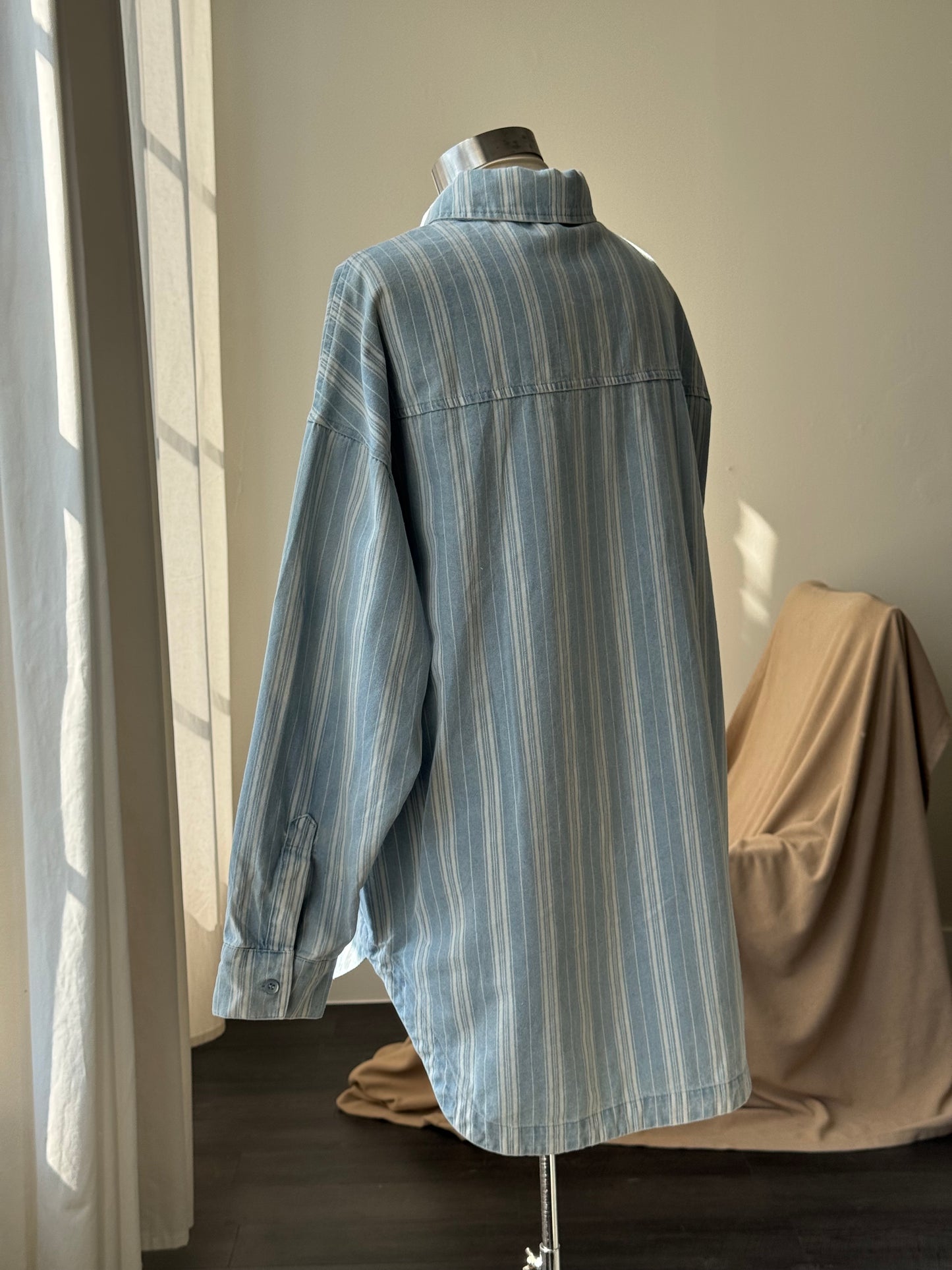 Jace Classic Striped Shacket In Vintage Denim