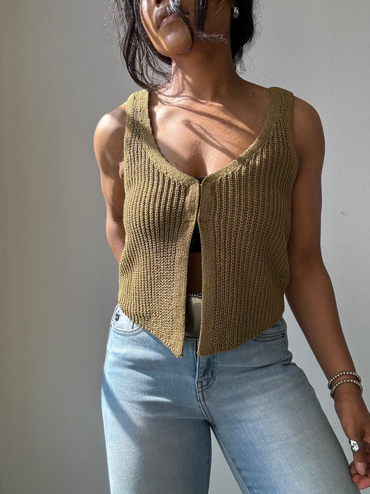 Kayla Crochet Knit Vest In Olive