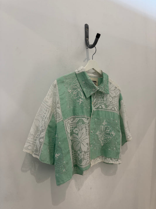 Judy Handcrafted Vintage Crop Top In Sage