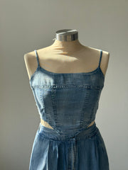 Jessie Denim Printed Corset Top In Faded Indigo