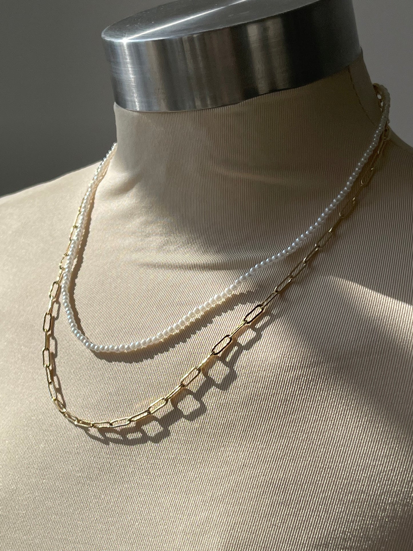 Holly Pearl Layered Link Chain Necklace In Gold